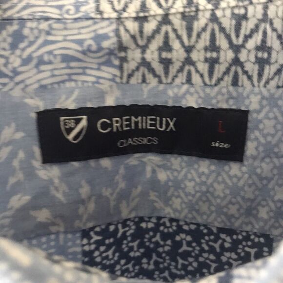 CREMIEUX Classics Mens SS Patchwork Print Shirt Size Large Button Front Blue $75 - Picture 2 of 5